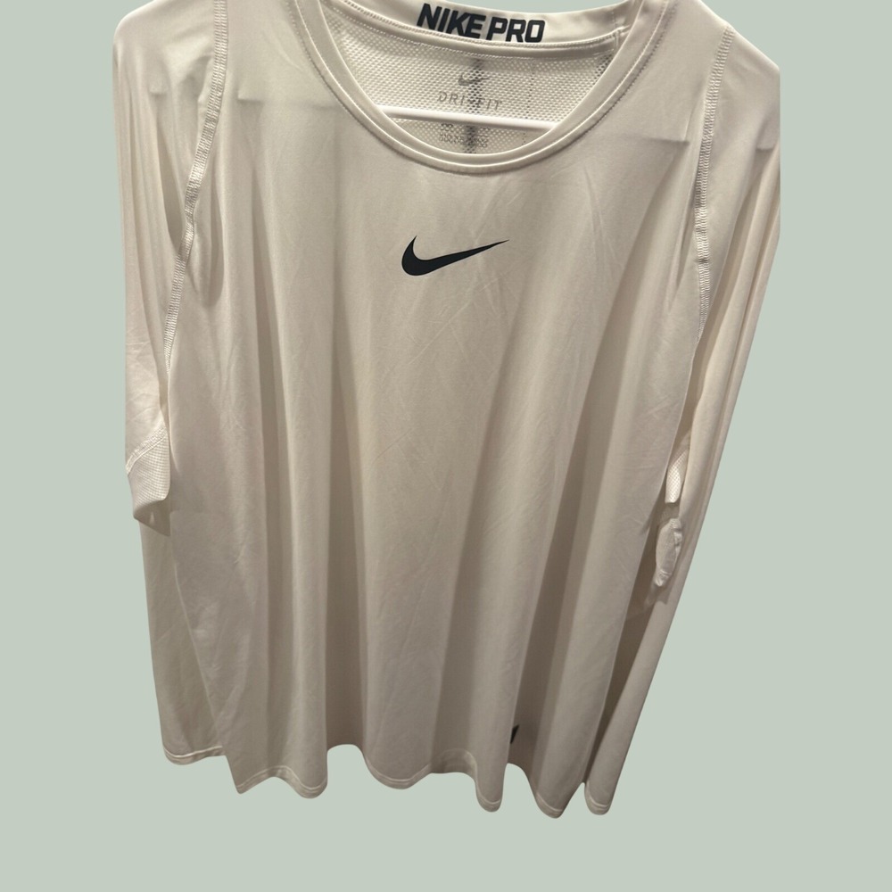 Nike Pro Dri-FIT Mens Long Sleeve Training Shirt White Mesh Back 2XL XXL